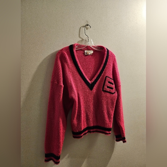 Vintage Junior Bazaar Burnt Pink Deep V-Neck Crewneck Sweater | Size Medium - Picture 11 of 13